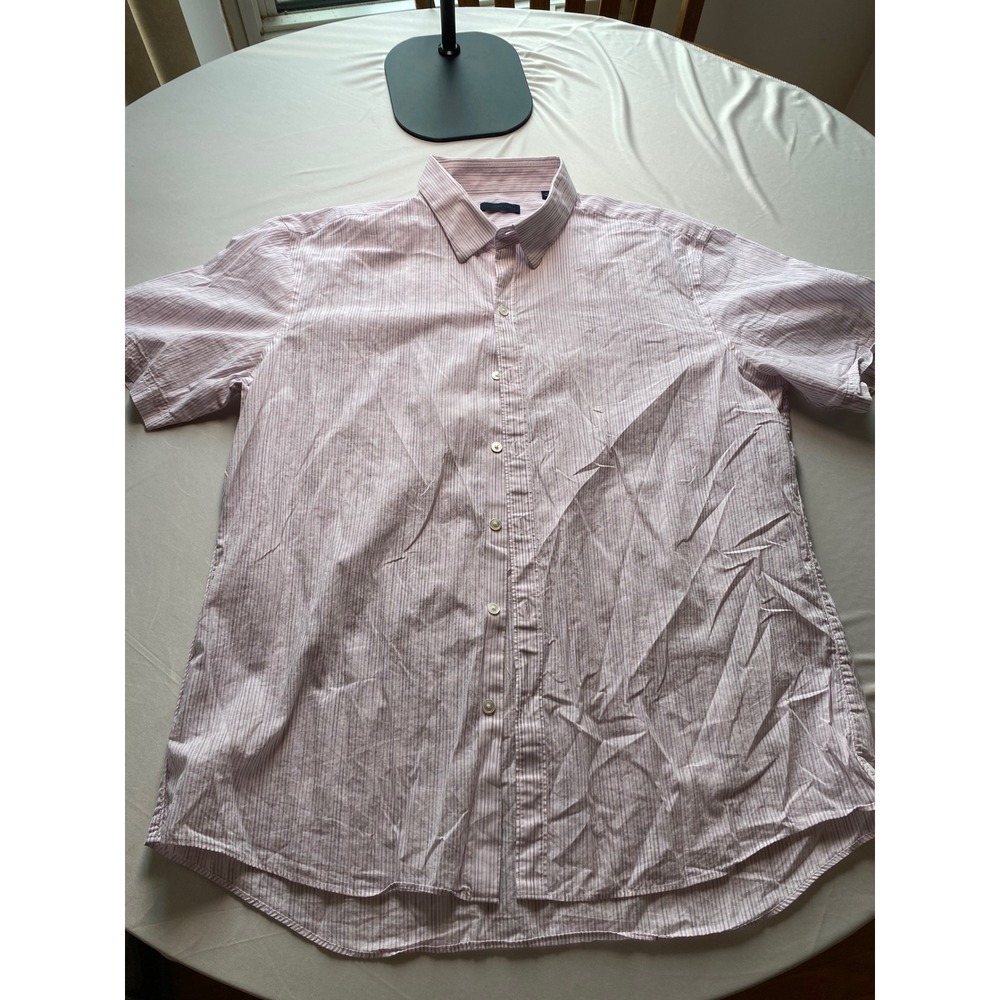 Zachary Prell Mens XL Pink White Striped Short Sleeve Button Down Cotton Shirt